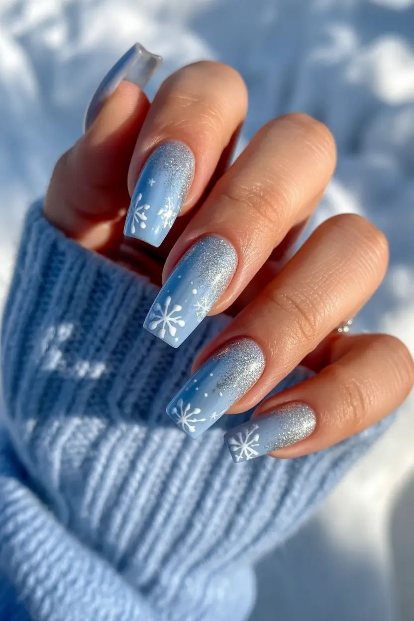 Christmas nails 2025 Frosty Blue Dream