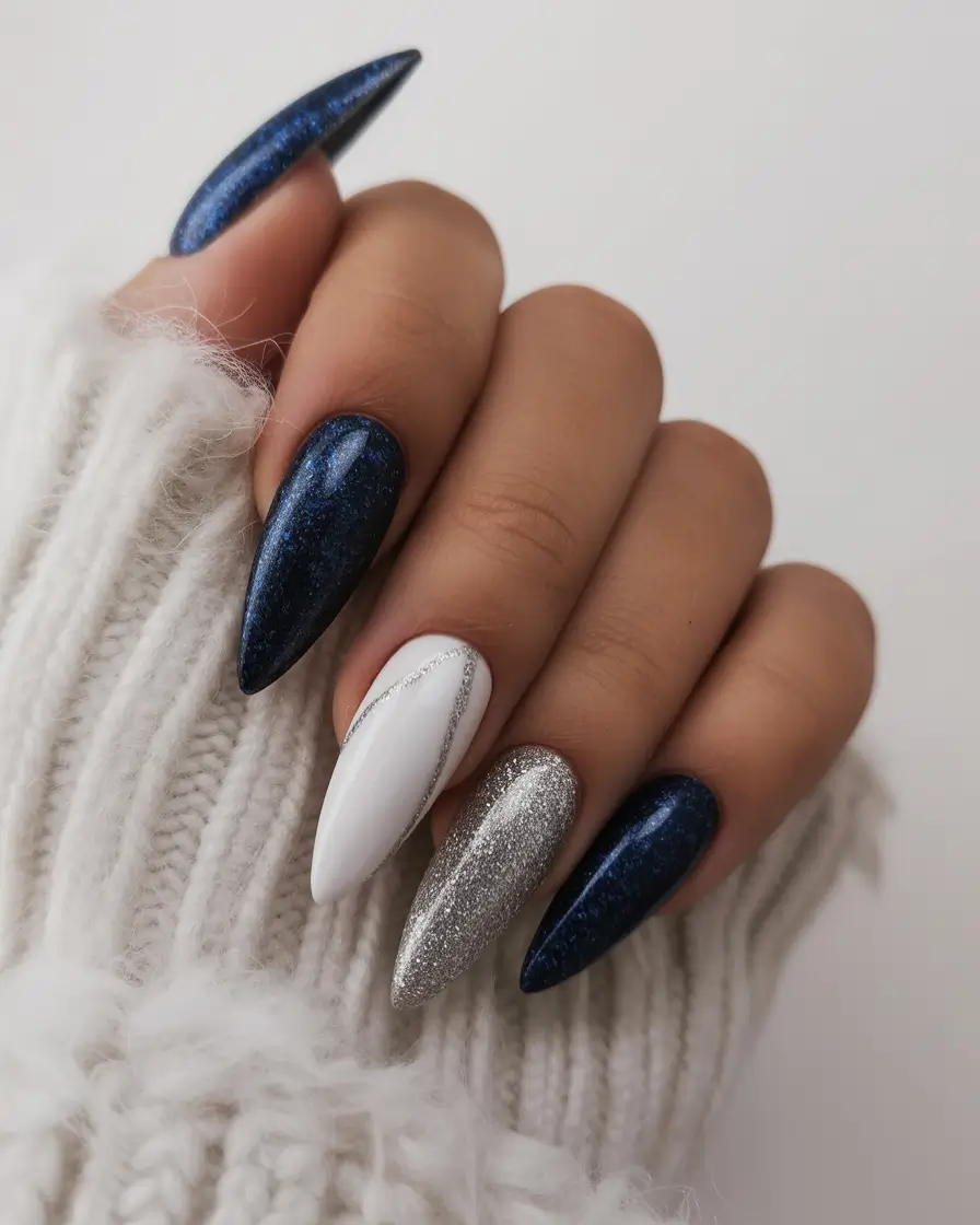 Christmas nails 2025 Starlit Silver & Navy