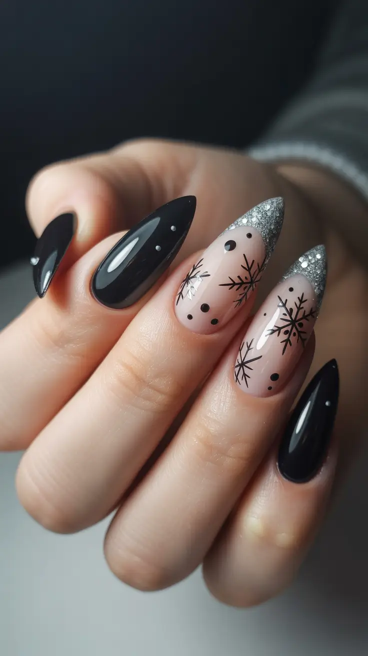 Chic Christmas Nails 2025 Midnight Snowflakes