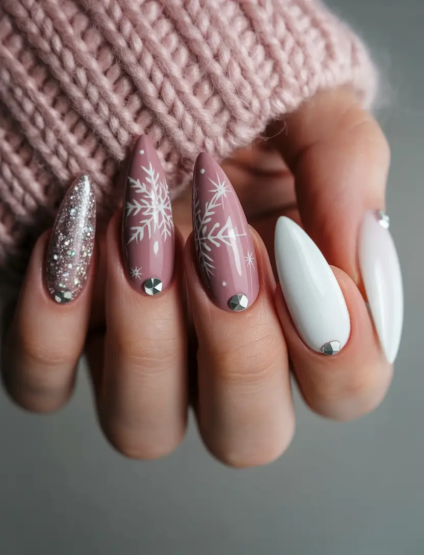 Chic Christmas Nails 2025 Blush Snow Dreams