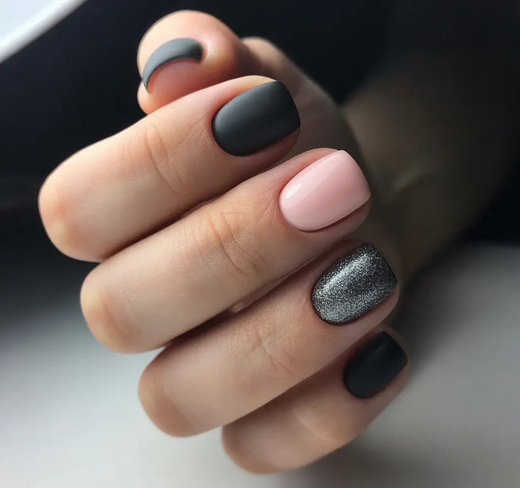 Chic Christmas Nails 2025 Matte Midnight Spark