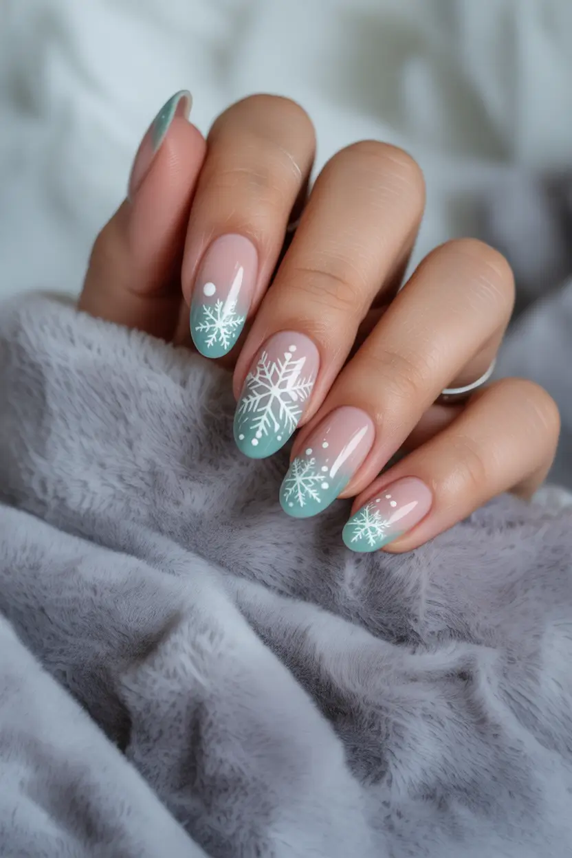Christmas nails 2025 Mint Snowflakes