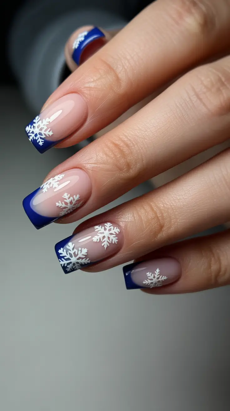 Chic Christmas Nails 2025 Blue Snowfall French
