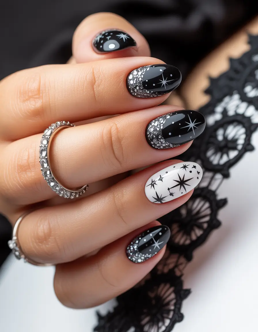 christmas nail art ideas 2025 Starry Night Sparkle