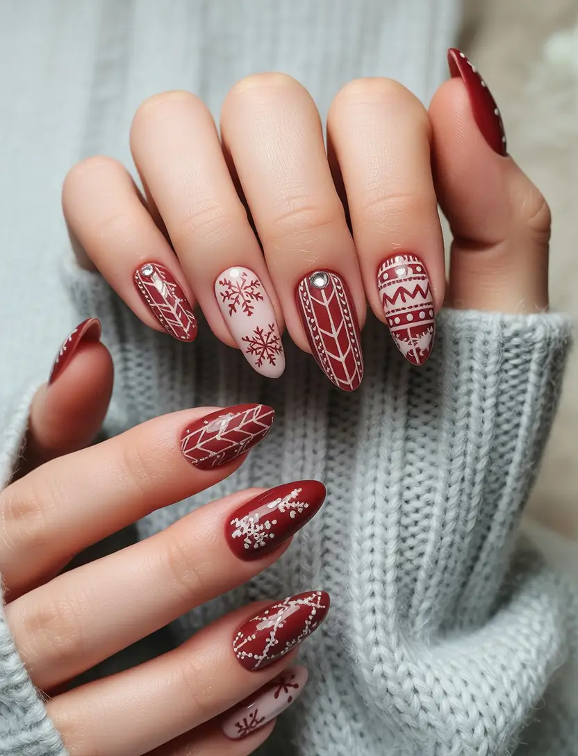 christmas nail colors winter gel Nordic Sweater Charm