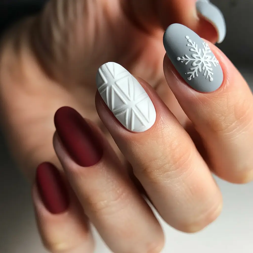 christmas nail colors winter Matte Elegance White Knit and Frosted Grey
