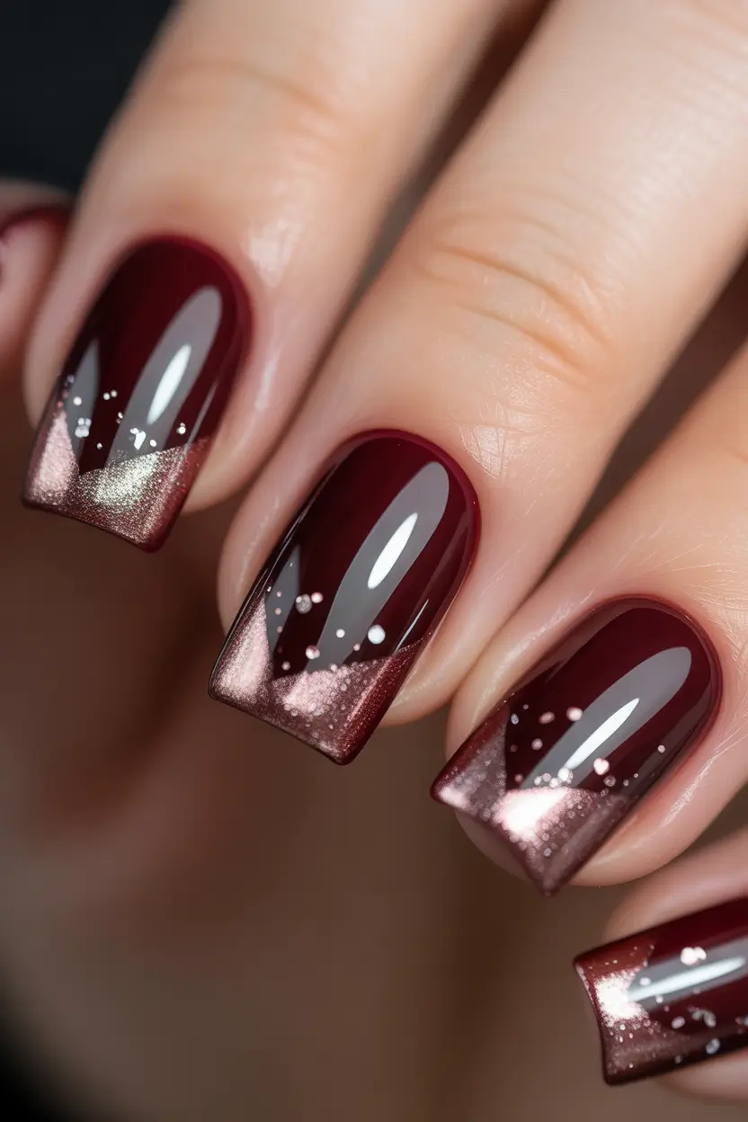 christmas nail colors gel Glossy Wine with Metallic Gleam