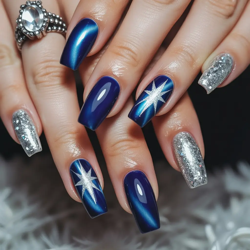 christmas nail colors 2025 Midnight Blue Starlight