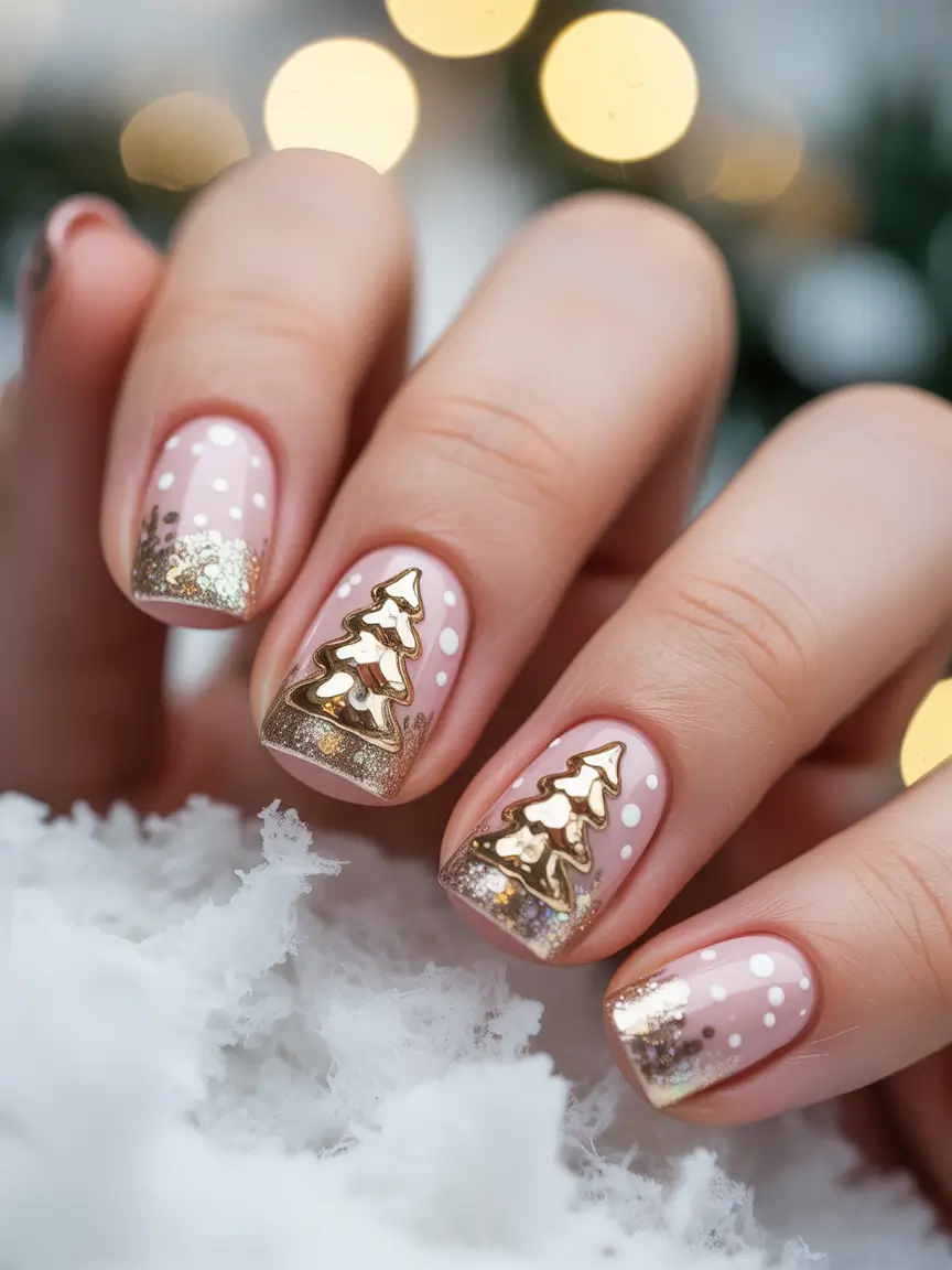christmas nail colors dip Golden Christmas Trees and Soft Sparkle
