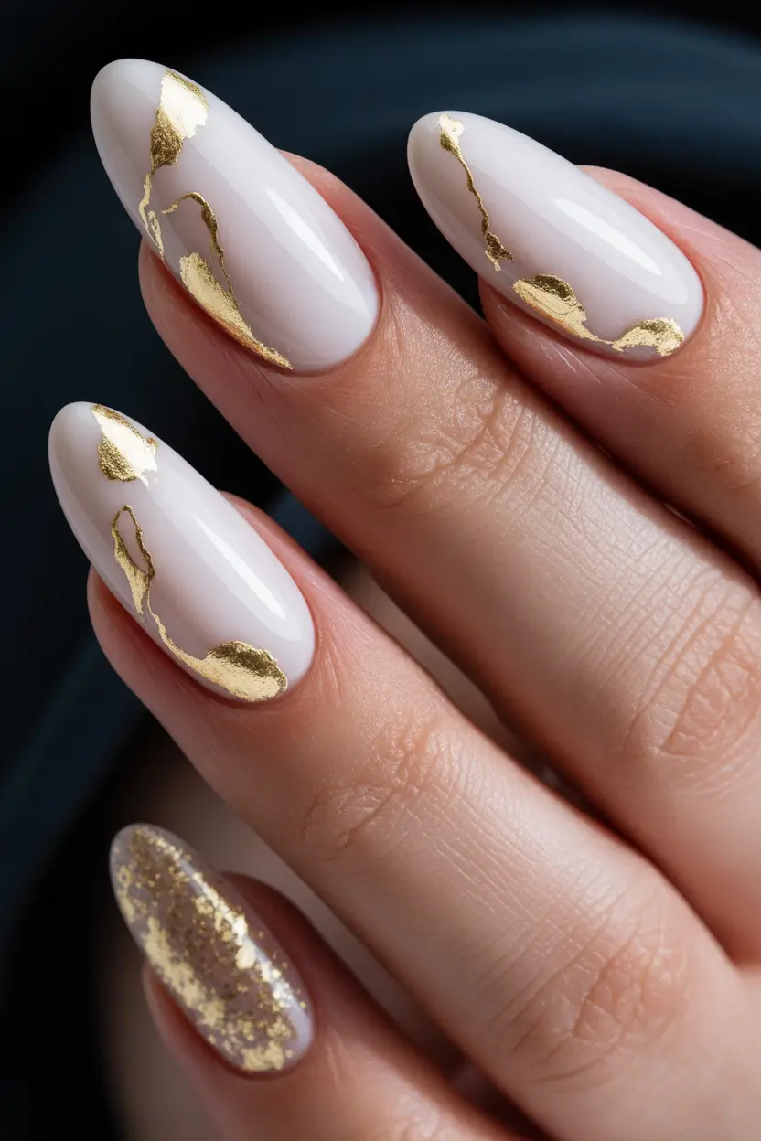 christmas nails acrylic ideas Golden Marble Luxe