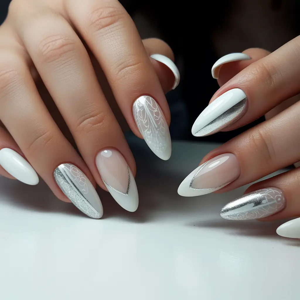 christmas nails acrylic ideas Arctic Silver French