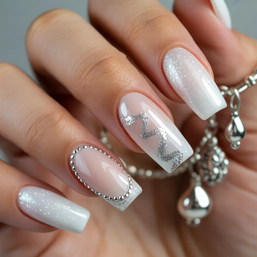 christmas nails acrylic ideas Frosted Glam Geometry