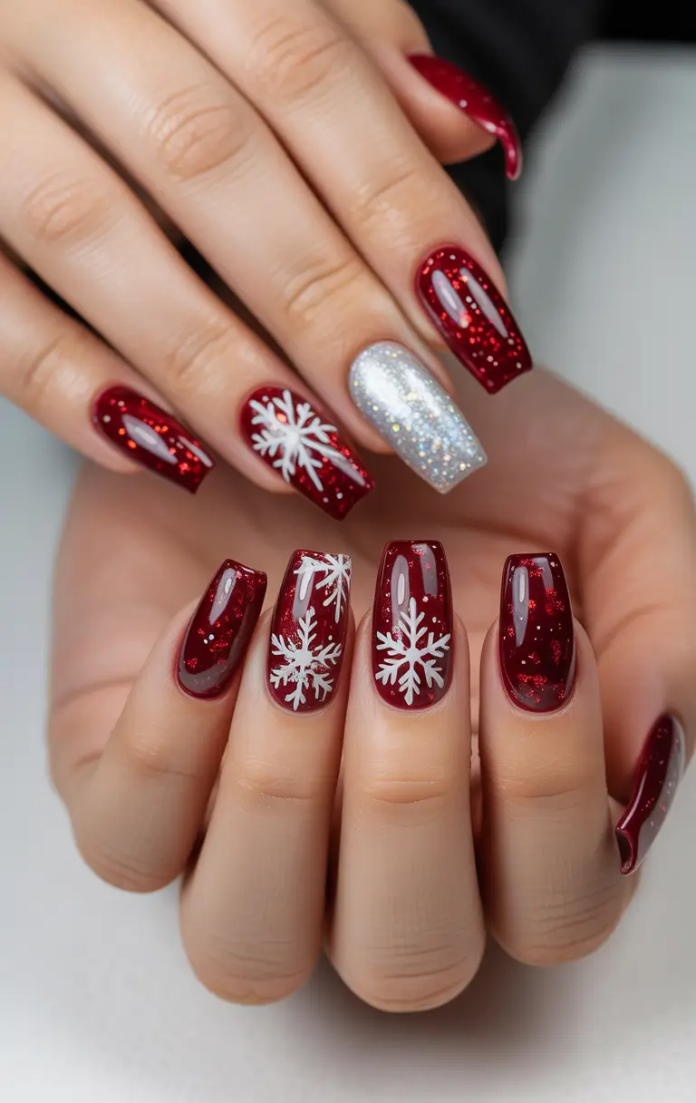christmas-nails-acrylic-ideas-2025-Classic-Red-Christmas-Charm