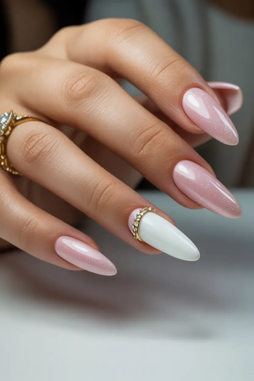 christmas-nails-acrylic-ideas-2025-Frosted-Pearl-with-Jewel-Accent