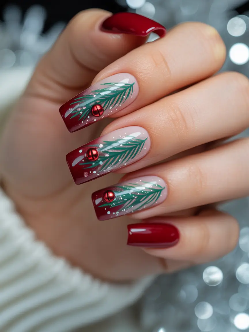 christmas-nails-acrylic-ideas-2025-Festive-Fir-Branch-Accents