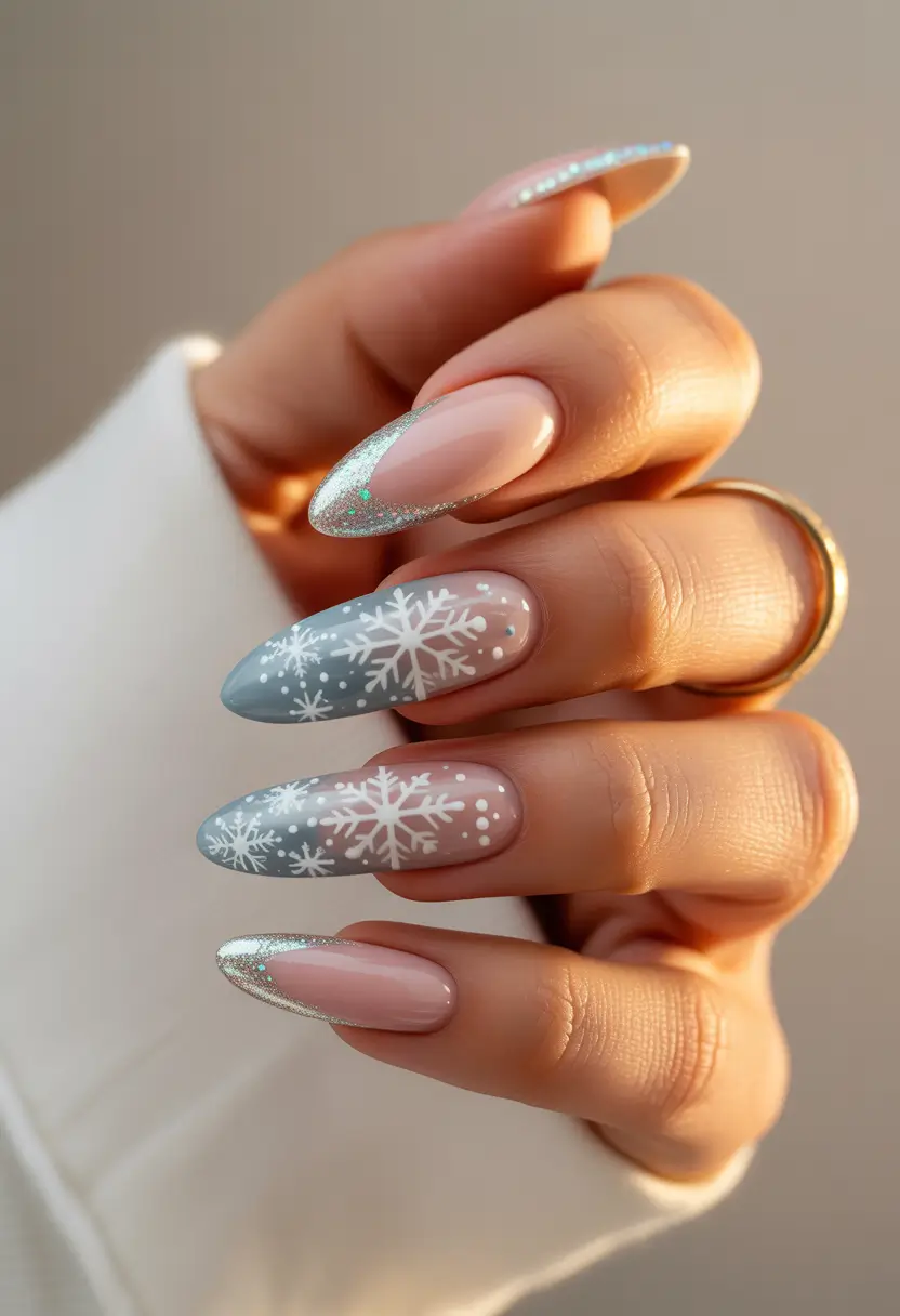 christmas-nails-acrylic-ideas-2025-Snowflake-Silver-Frost