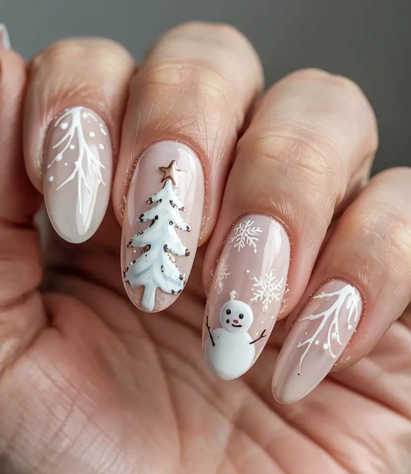 Christmas Tree Nails 2025 Snowy Storybook Charm