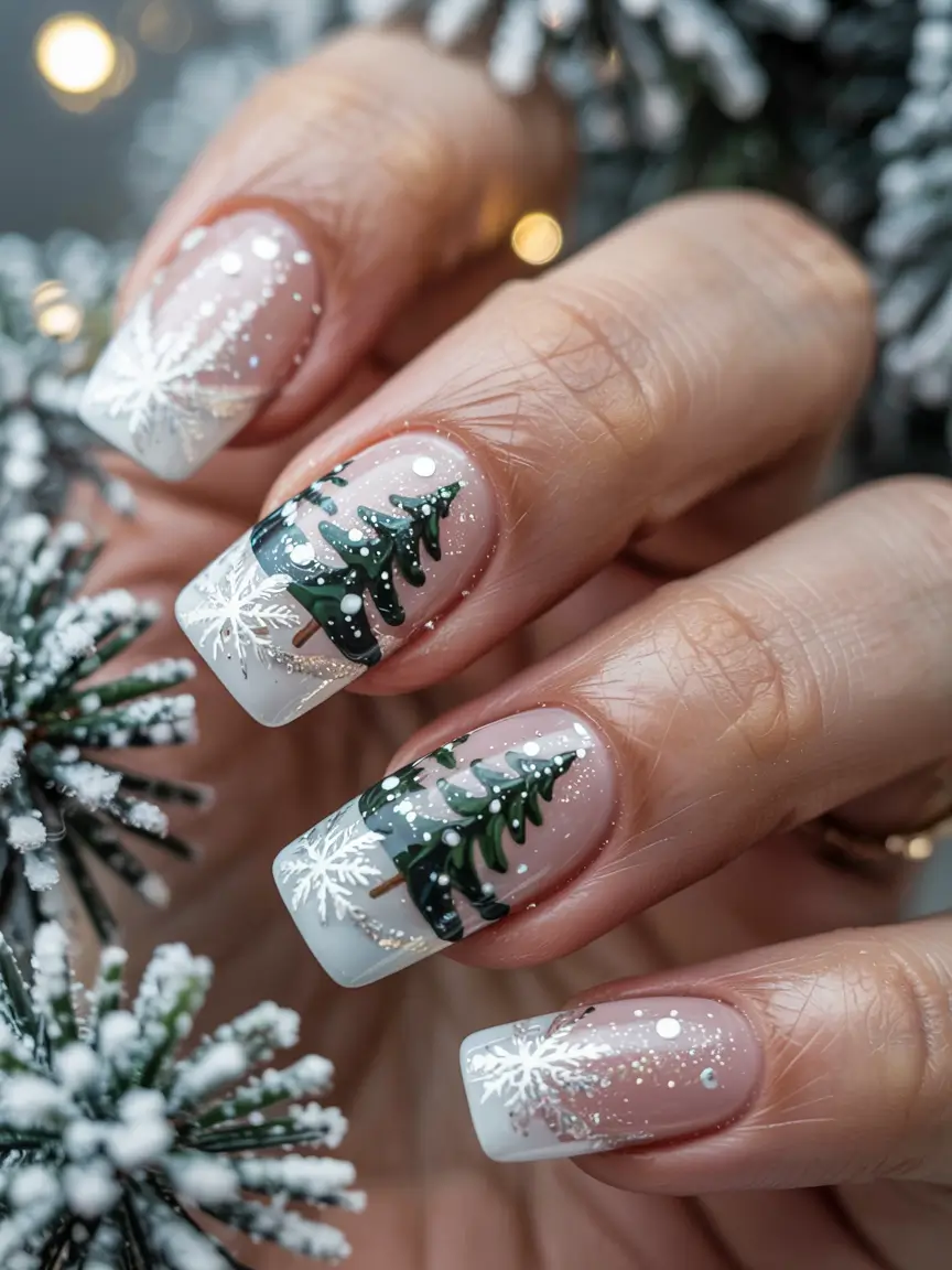 Christmas Tree Nails 2025 Snowfall Serenity