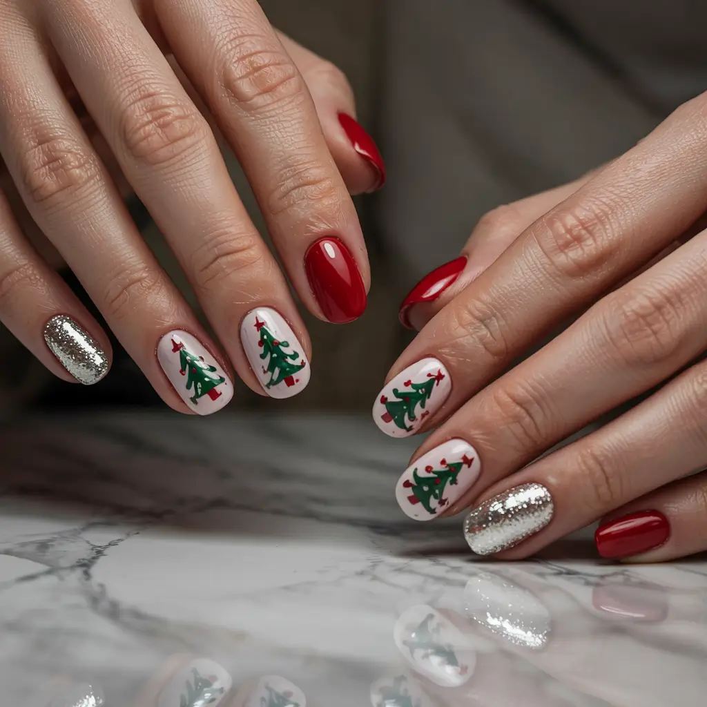 Christmas Tree Nails 2025 Classic Cheer
