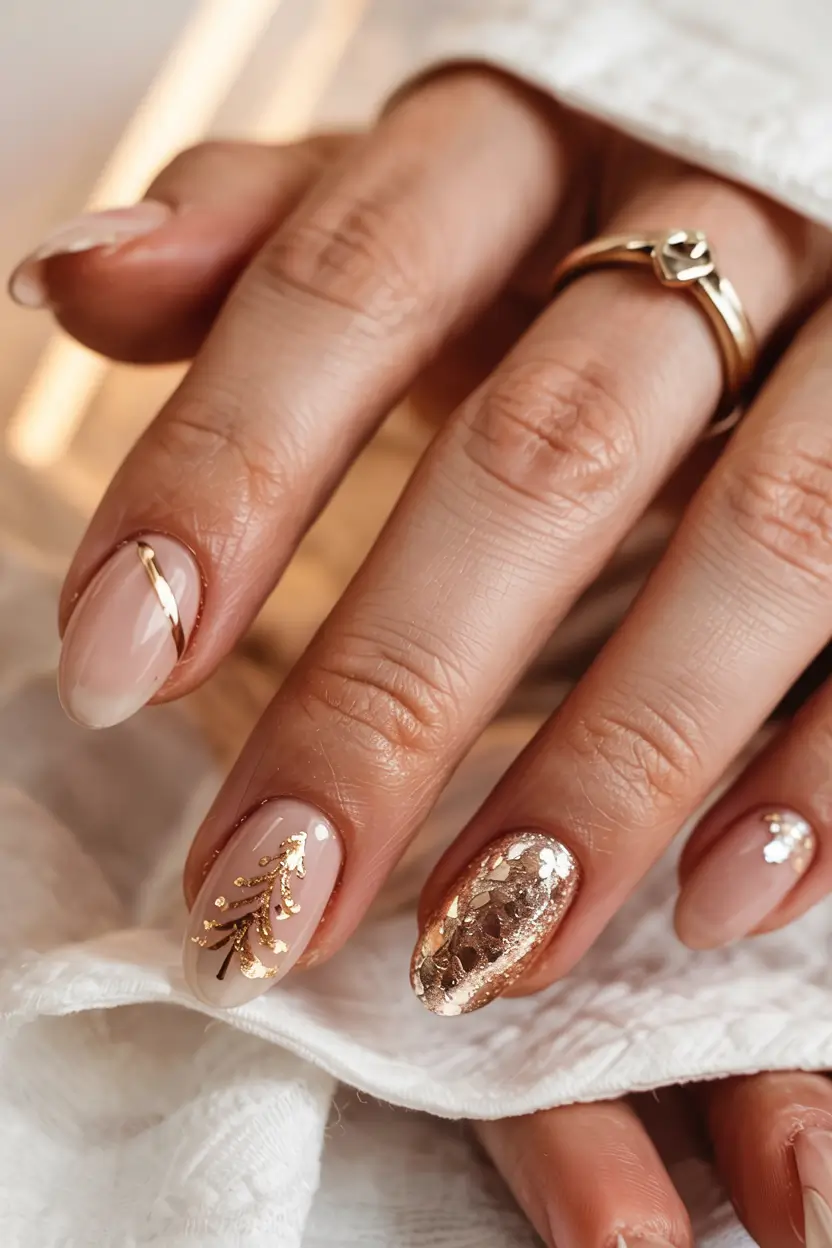 Christmas Tree Nails 2025 Golden Glow