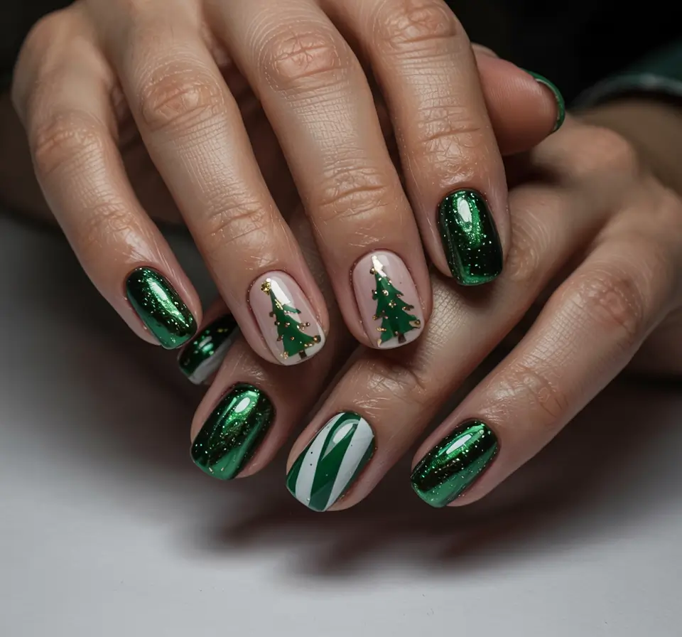 Christmas Tree Nails 2025 Emerald Enchantment