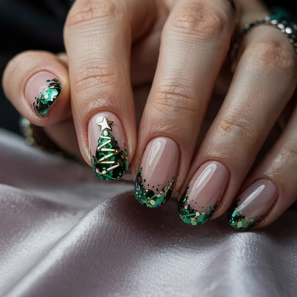 Christmas Tree Nails 2025 Golden Glam Trees