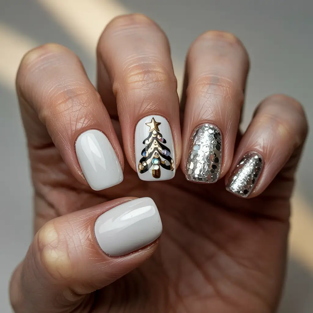 Christmas Tree Nails 2025 Golden Minimal Luxe
