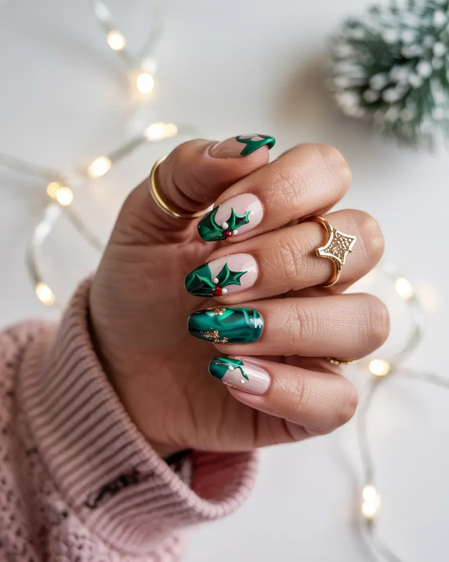 Christmas Tree Nails 2025 Holly Jolly Vibes