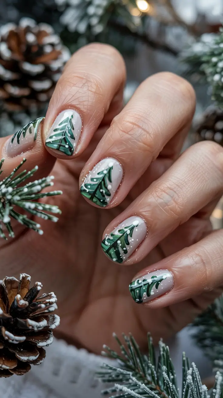 Christmas Tree Nails 2025 Frosted Evergreen