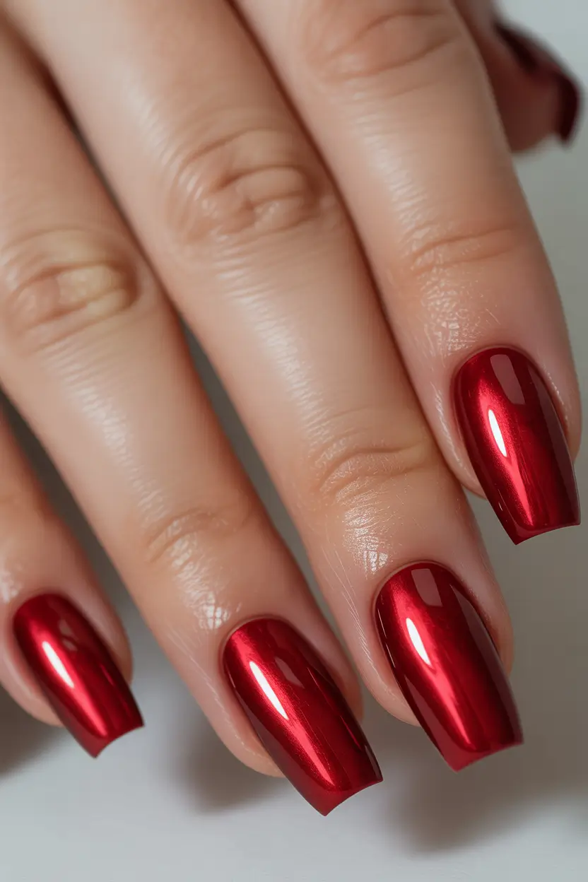 long coffin nail ideas winter Candy-Apple Glow