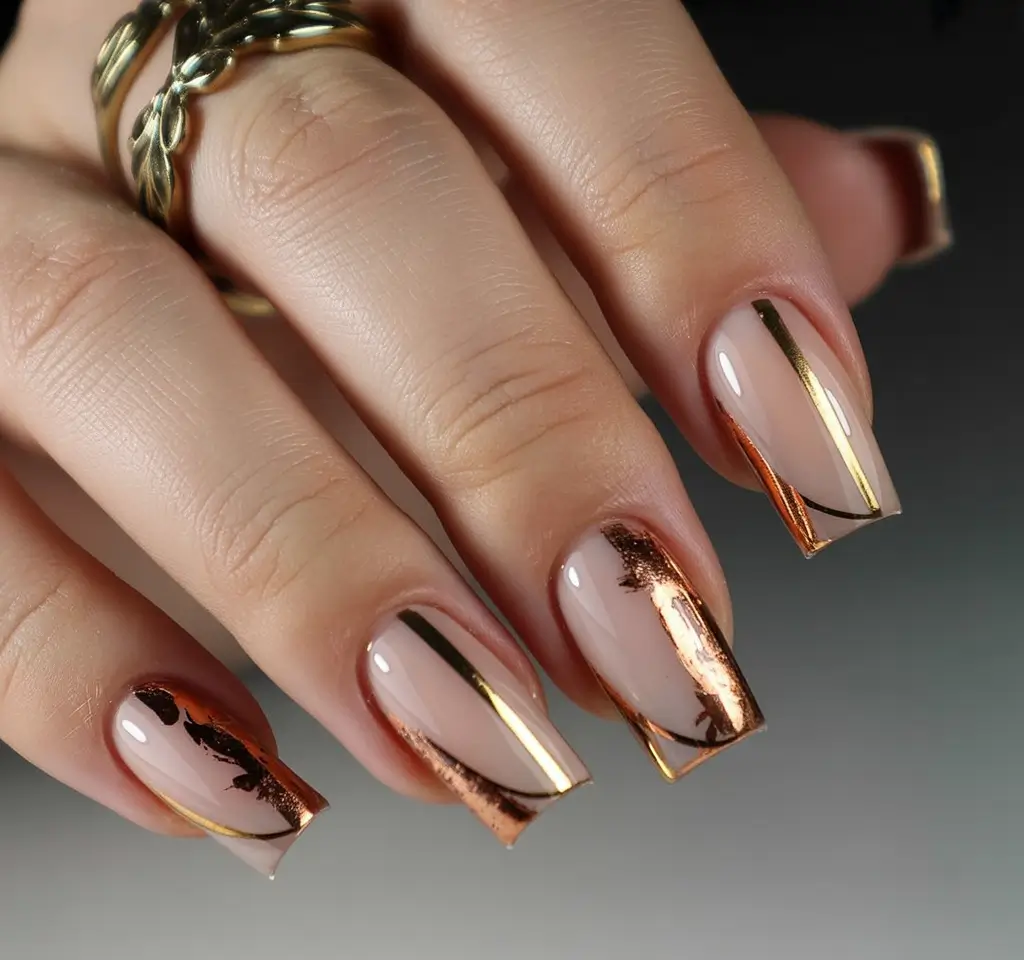 nail ideas acrylic coffin winter Copper Lines