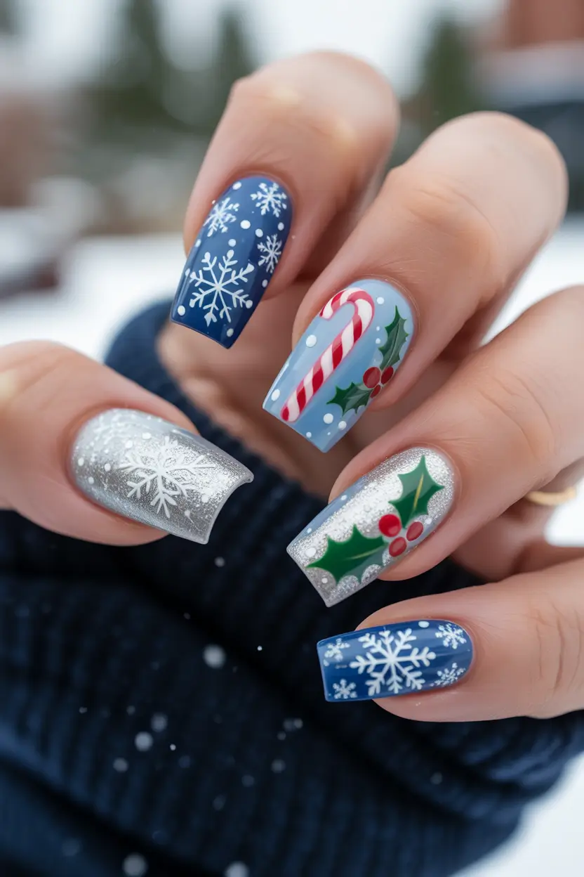cute coffin nails design winter Festive Spirit