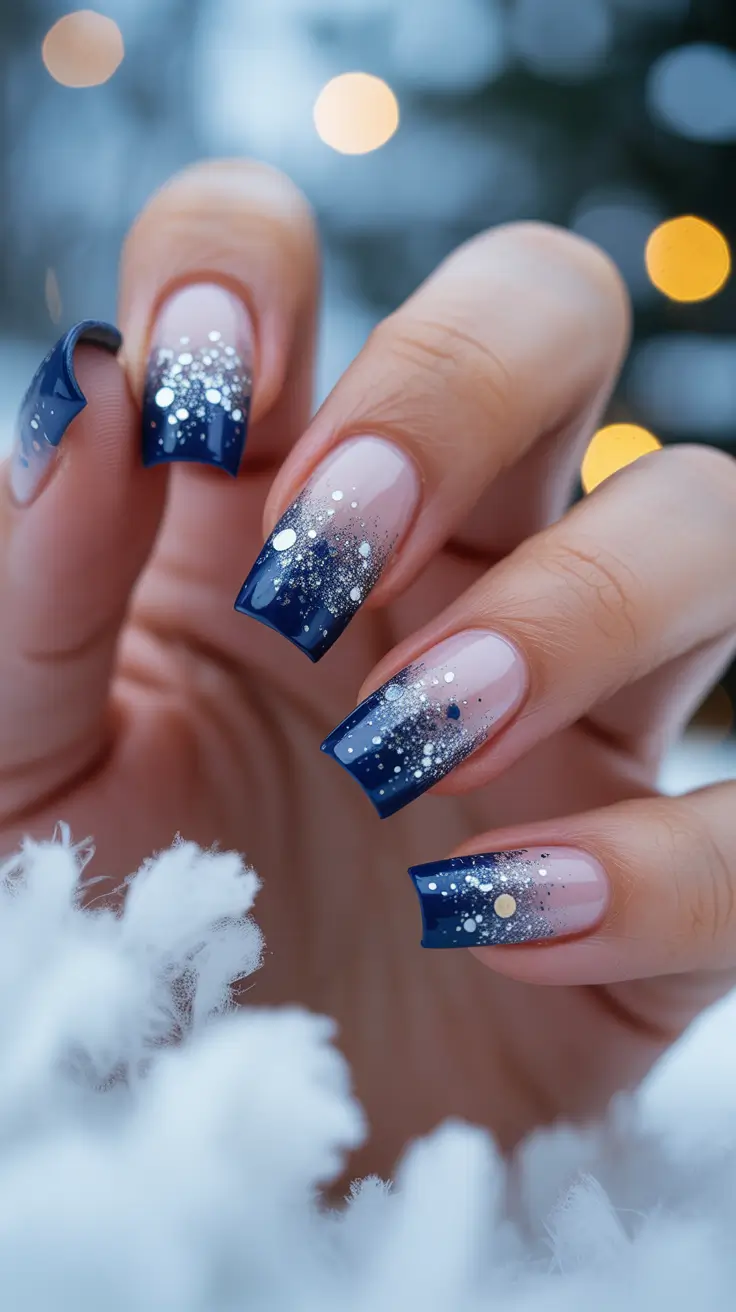 coffin winter nails design Midnight Sparkle Coffin Nails