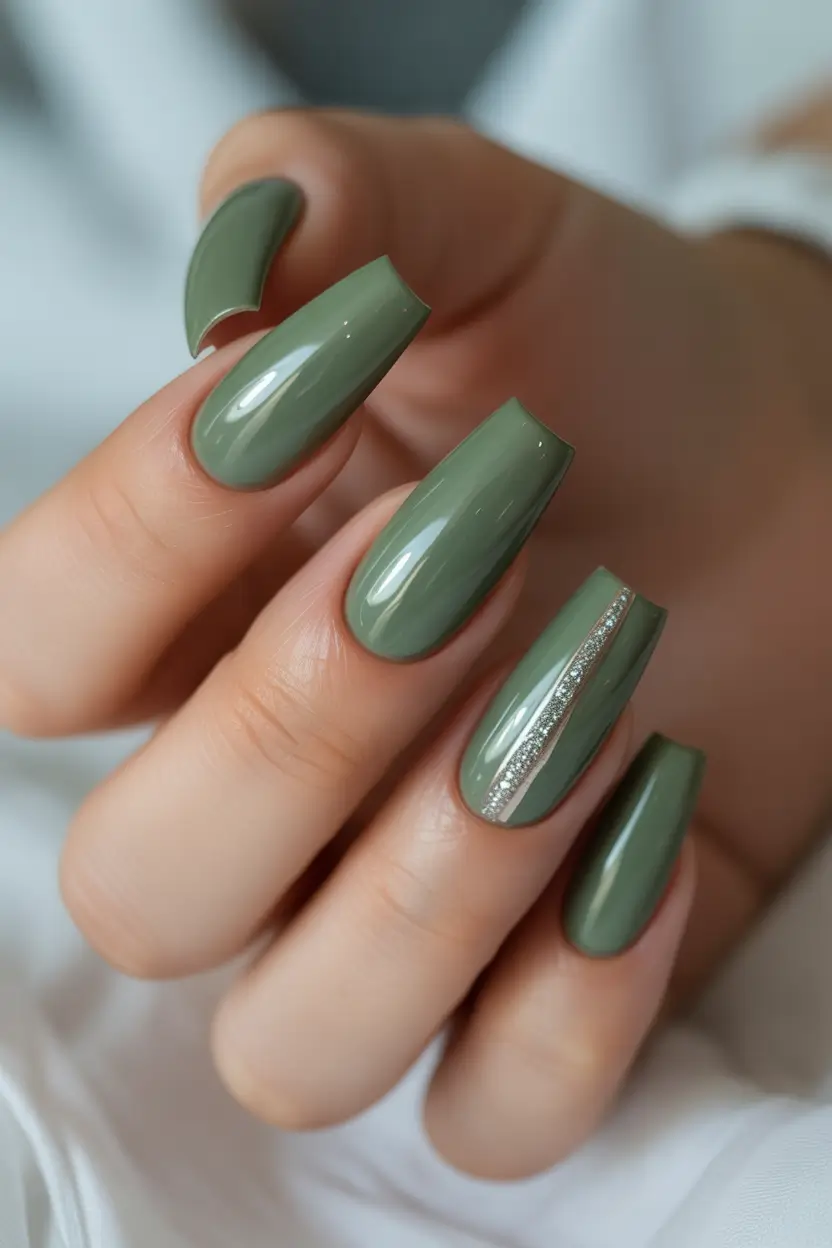 coffin winter nails design Mossy Calm