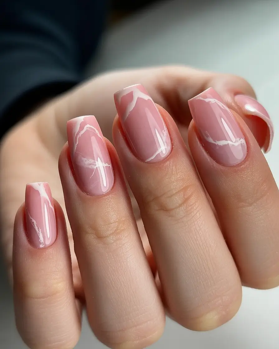 coffin winter nails design Soft Marble Dreams