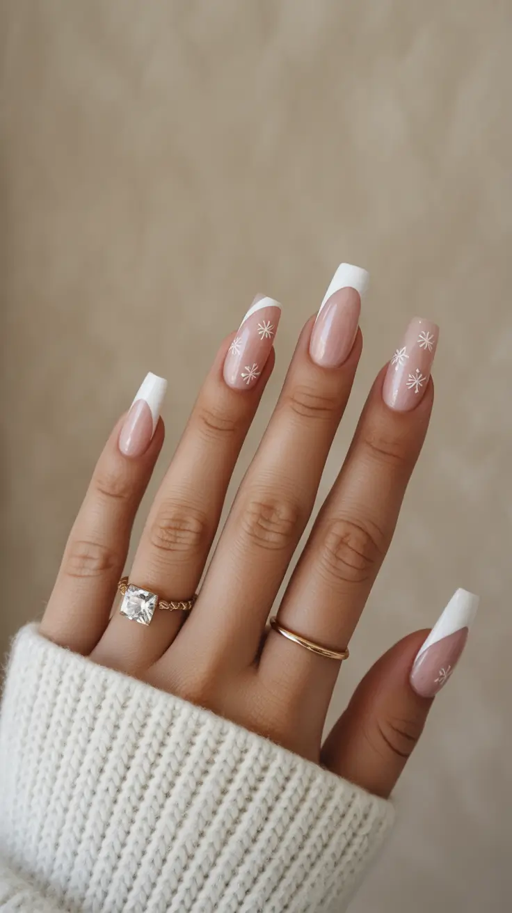 white coffin nails design winter Snowflake French