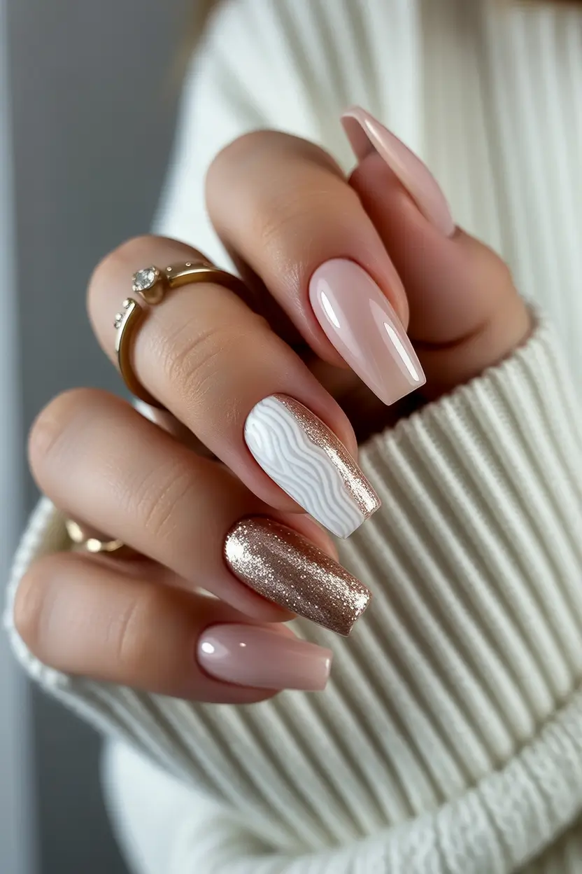 coffin winter nails designs Golden Whisper