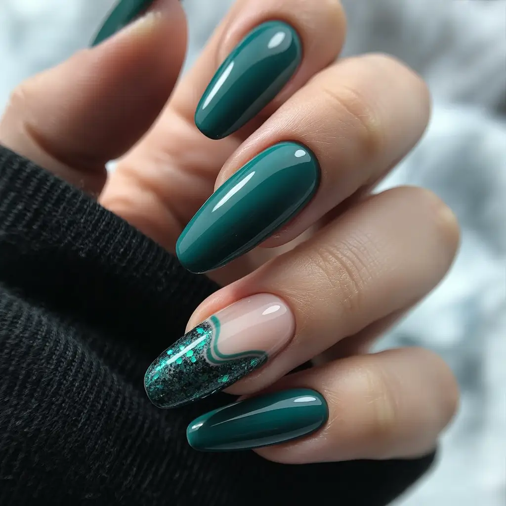 winter nails coffin design Midnight Teal
