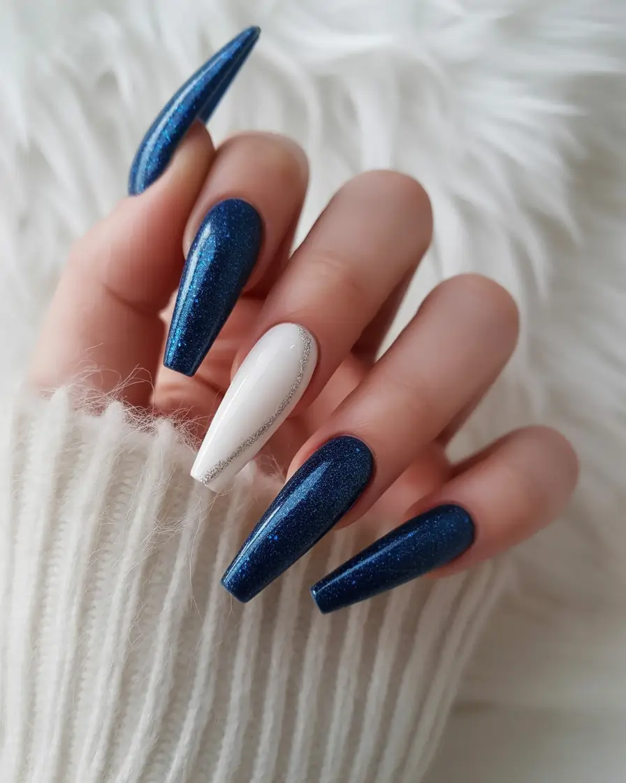 winter coffin nail ideas blue Frozen Sapphire