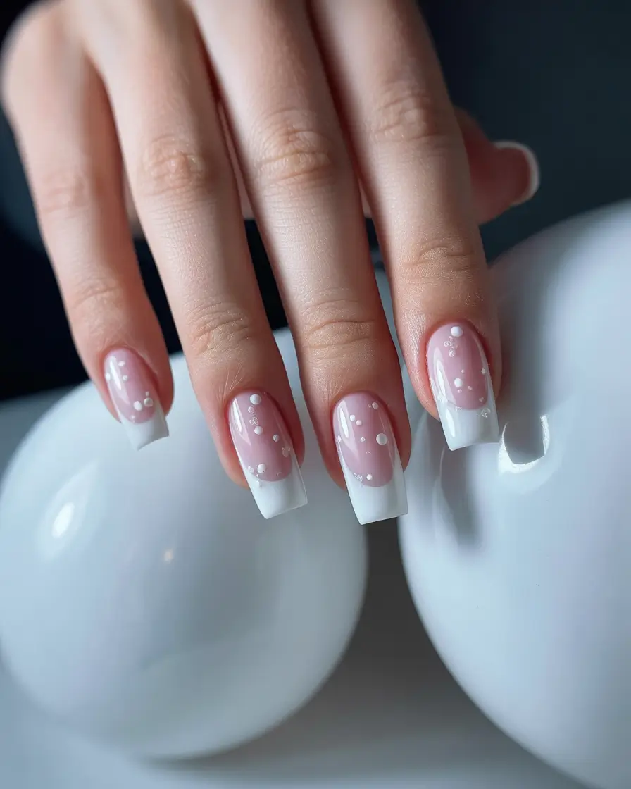 white coffin nails design winter Snow Kissed French