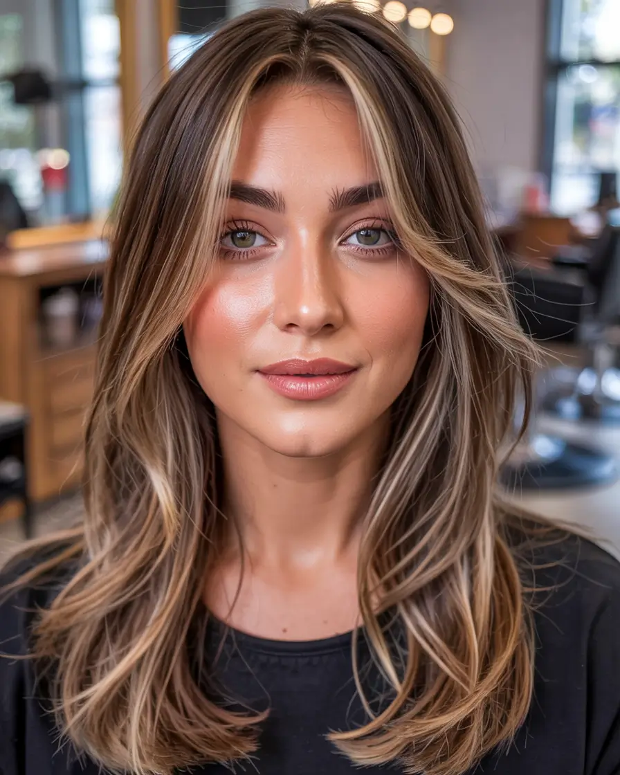 cute winter haircuts ideas 2025 2026 Soft Face-Framing Layers with Buttery Highlights