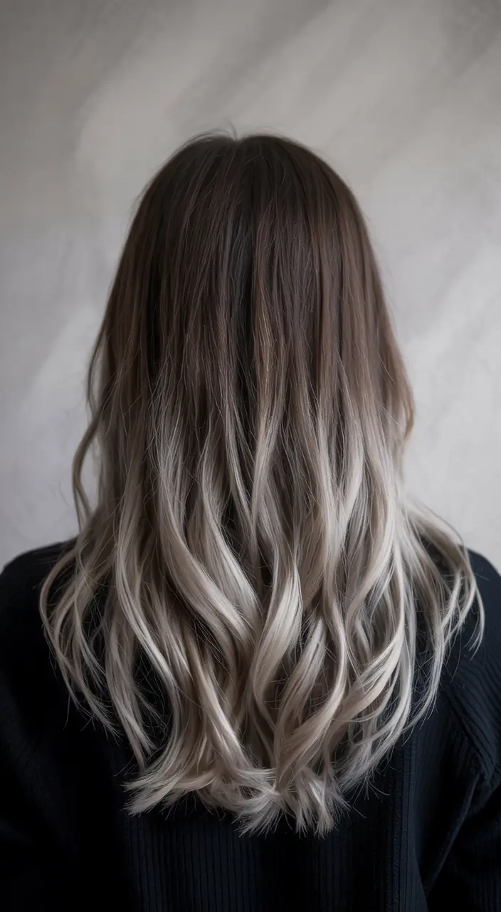 cute winter haircuts Frosted Ash Ombre with Soft Waves