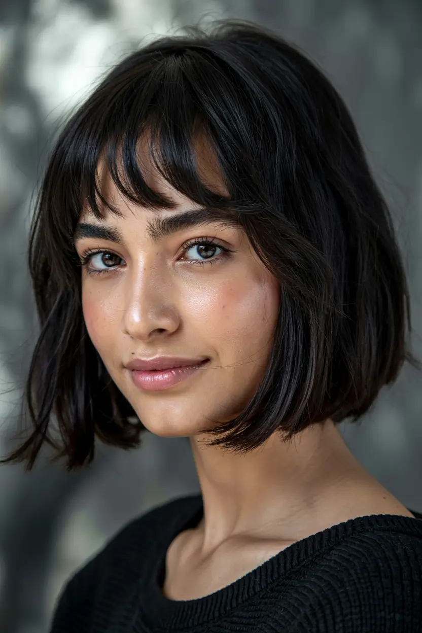 cute winter haircuts Parisian Bob with Soft Bangs