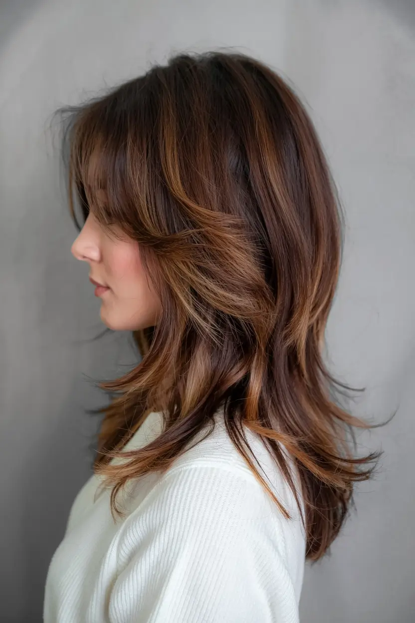 cute winter haircuts ideas 2025 2026 Bronzed Feathered Layers with Natural Warmth