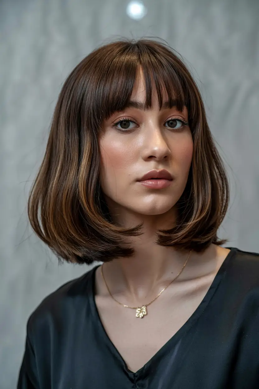 cute winter haircuts ideas 2025 2026 Chic Bob with Soft Bangs
