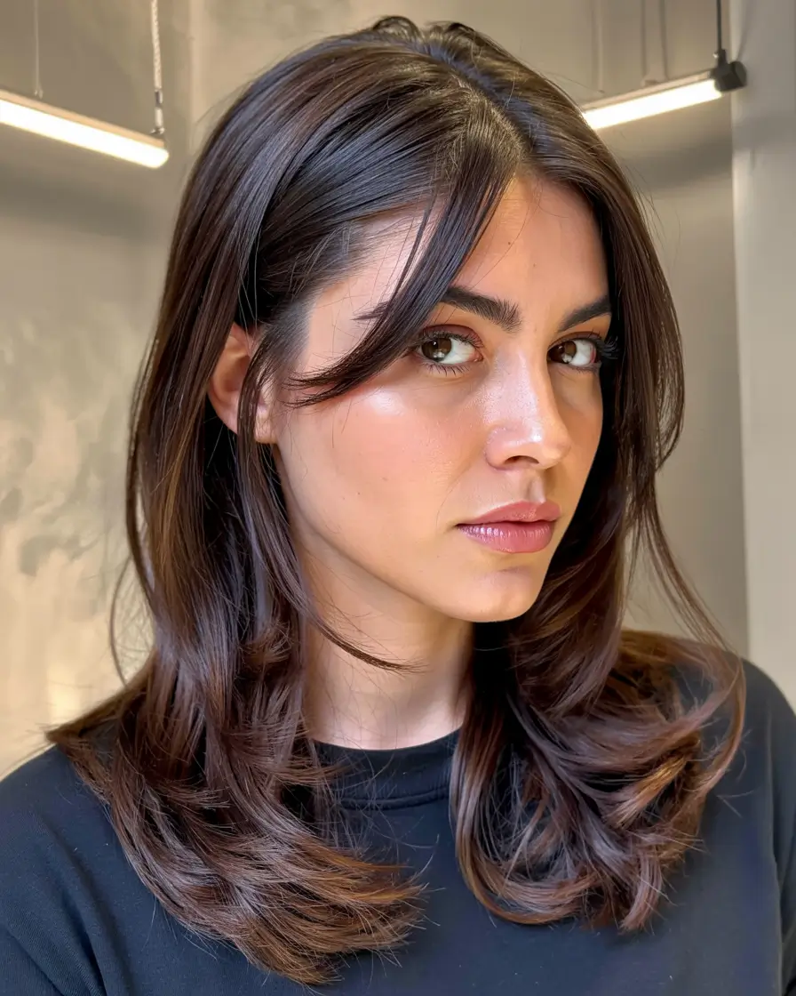 cute winter haircuts ideas 2025 2026 Layered Espresso Cut with Airy Volume