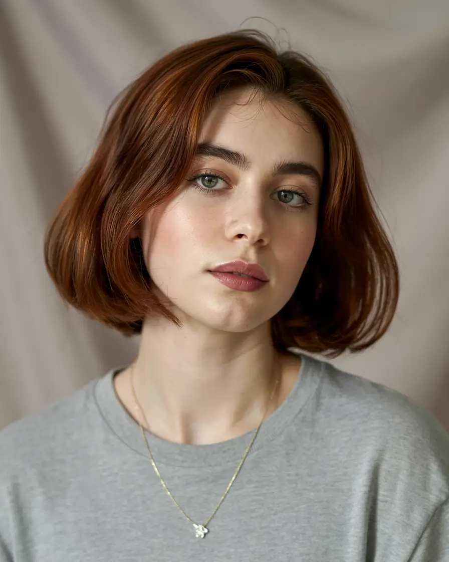 cute winter haircuts ideas 2025 2026 Classic Copper Short Bob