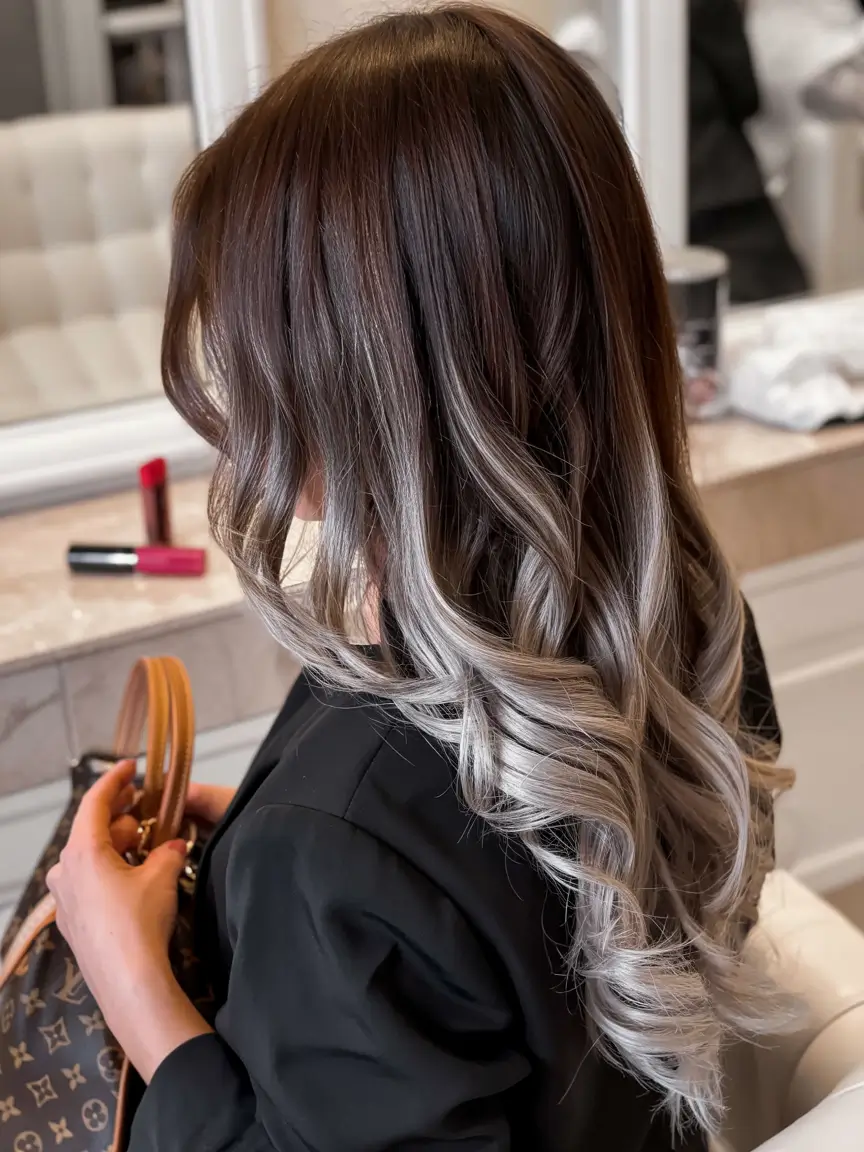 dark winter hair color ideas Frosted Mocha Balayage