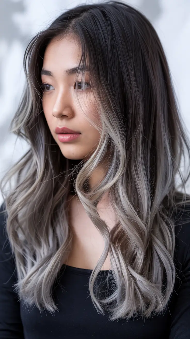 dark winter hair color ideas balayage Silver Fade Perfection