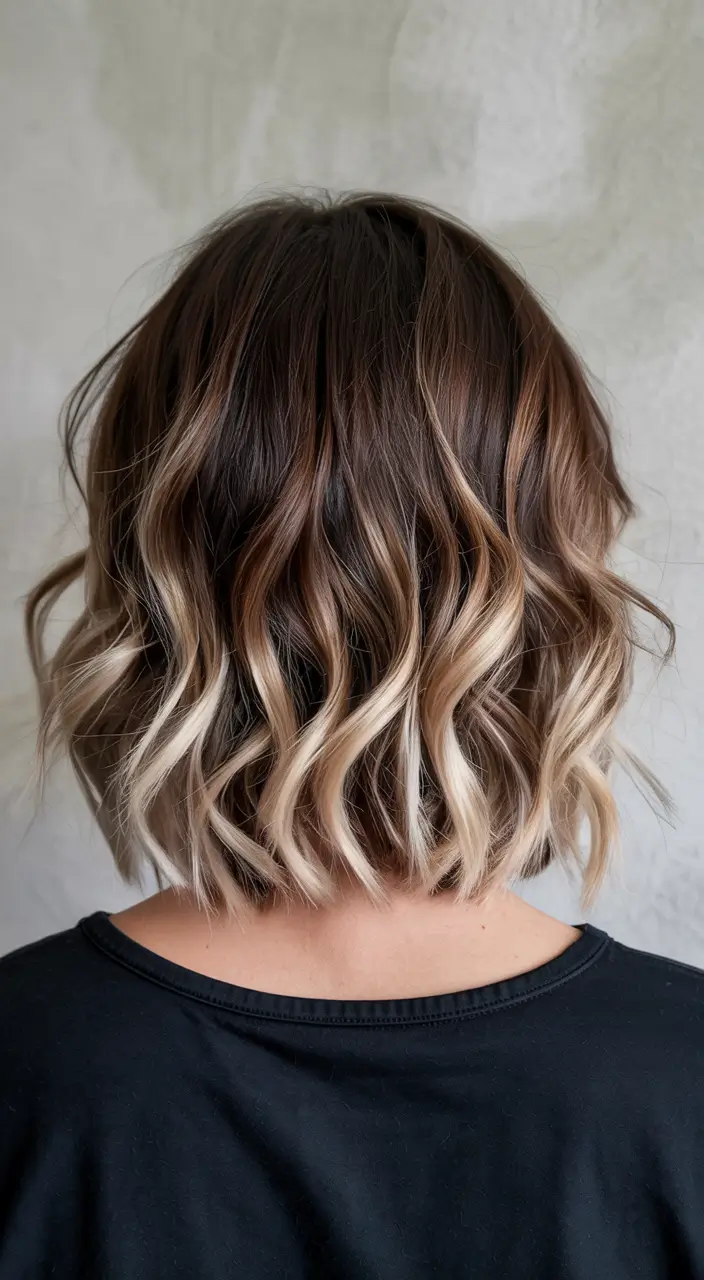 dark winter hair color blonde Toasted Caramel Balayage Bob